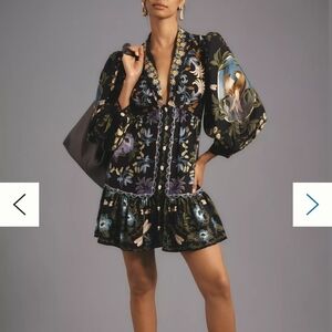 Farm Rio Black Winter Garden Mini Dress Floral Sz M Nwt